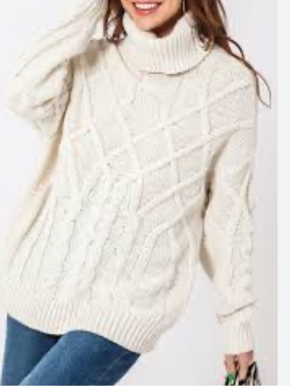 Favlux Turtleneck Cable Knit Sweater - Cream